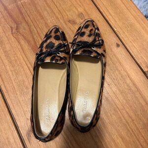 Talbots calfskin Leopard Print Flats with Black Bow